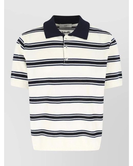 DUNST Blue Polo Knit Top Short Sleeves Stripes