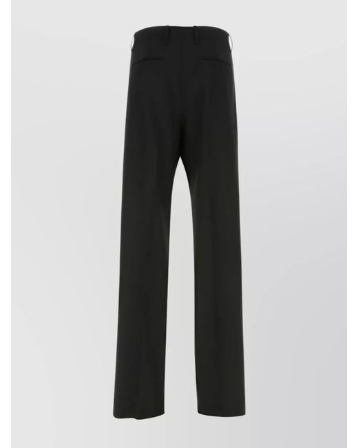 Versace Black Virgin Wool Pleated Straight-Leg Trousers for men