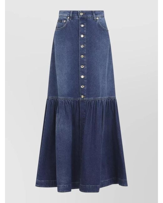 Dolce & Gabbana Blue Long Flared Denim Skirt Maxi Length