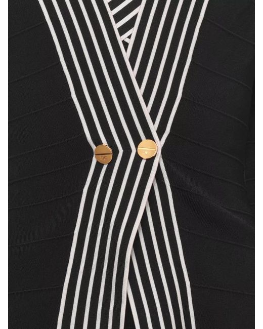 Elisabetta Franchi Black Fitted Viscose Cardigan Buttons Striped Trim