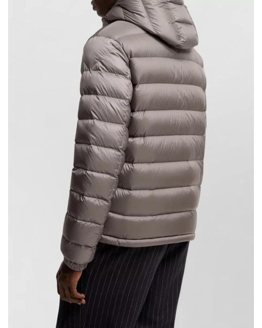 Moncler Gray Hooded Nylon Silk Coat Chest Pocket for men