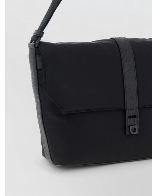 Ferragamo Black Twins Shoulder Bag Adjustable Strap Flap for men