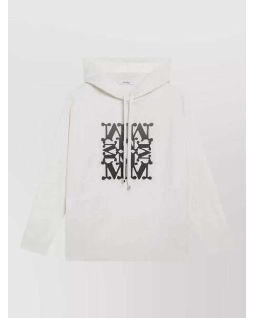 Max Mara White Hooded Loungewear Top Graphic Drawstring Hood
