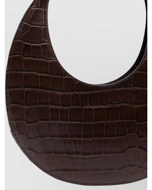 Staud Brown Crocodile Effect Structured Shoulder Bag Top Handle