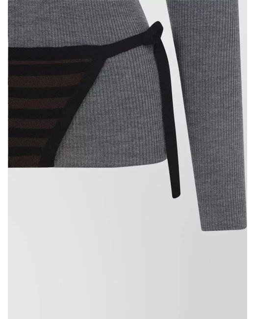 Moschino Gray Virgin Wool Ribbed Turtleneck Knitted Top