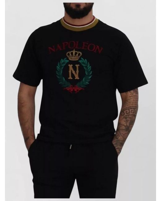 Dolce & Gabbana Black Cotton Embroidered Crewneck T-Shirt for men