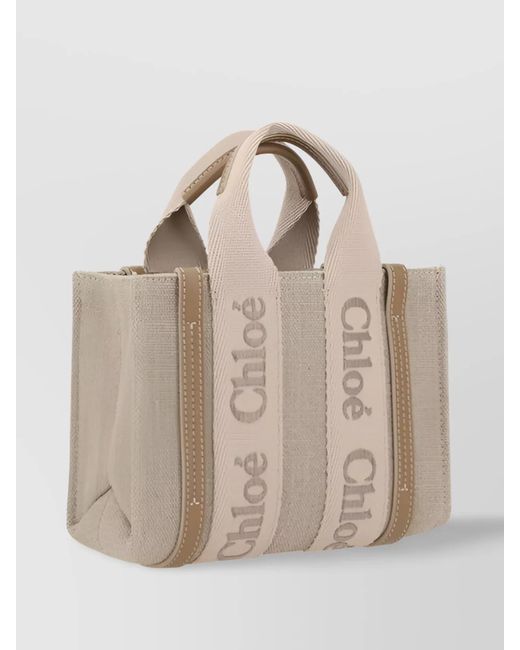 Chloé Natural Woody Mini Linen Shoulder Bag