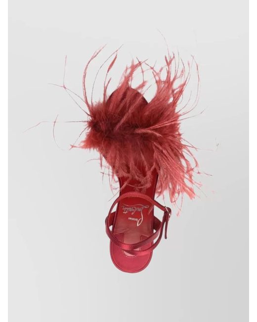 Christian Louboutin Red Satin Feather Ankle-Strap Sandals