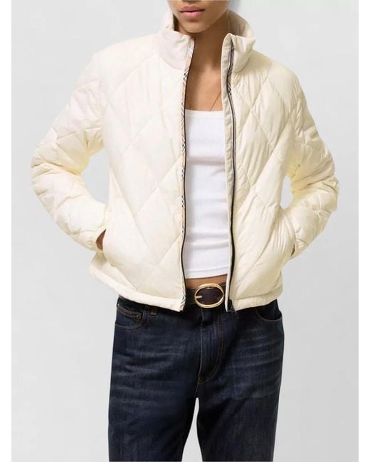 Burberry Natural Quilted Cropped Jacket High Collar Layering