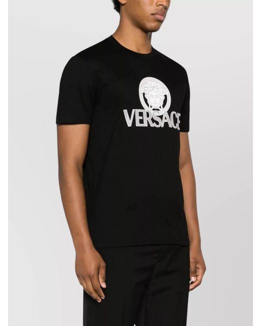 Versace Black Logo Print Cotton T-Shirt for men