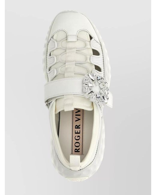 Roger Vivier White Panelled Crystal Embellished Low Top Sneakers