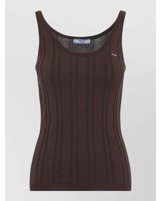 Prada Brown Ribbed Knit Tank Top