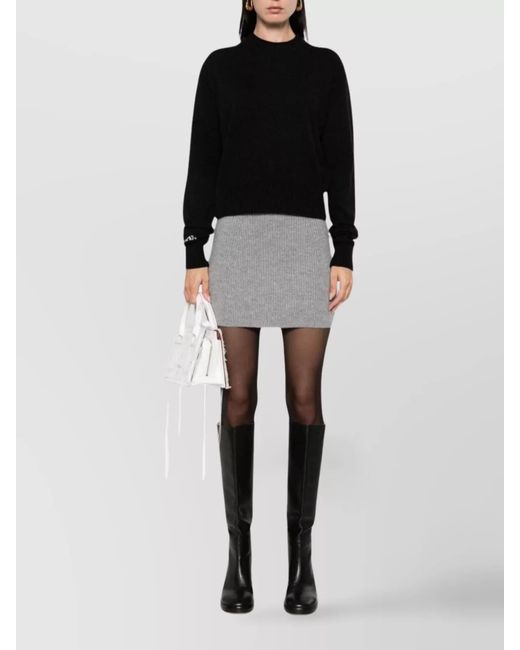 Sportmax Black Wool Cashmere Intarsia Knit Logo Long Sleeve Crew Neck Jumper