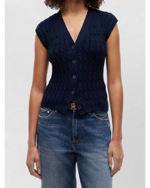 Tommy Hilfiger Blue V Neck Cable Knit Vest Cardigan