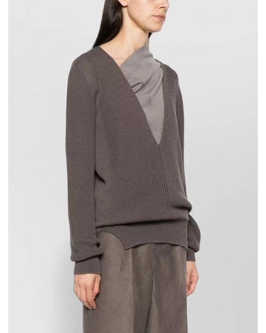 Rick Owens Brown Wool V Neck Relaxed Ribbed Sweater