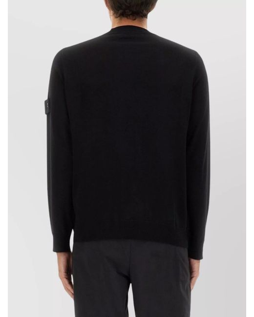 Stone Island Black Long Sleeve Ribbed Cuff Crew Neck Sweater for men