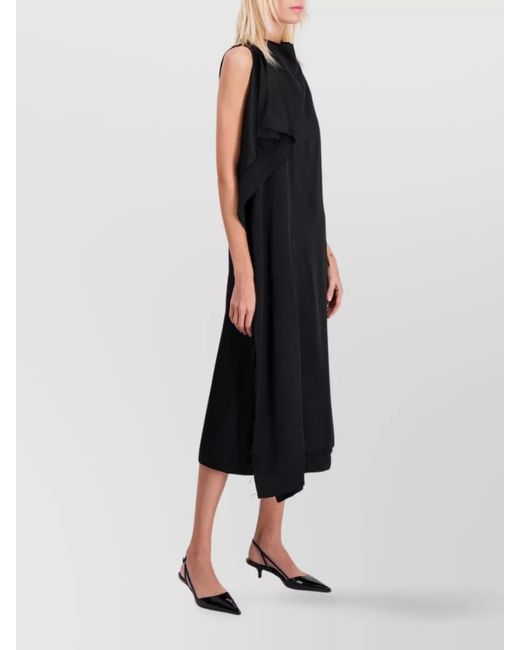 Atlein Black Satin Pleated Midi Dress