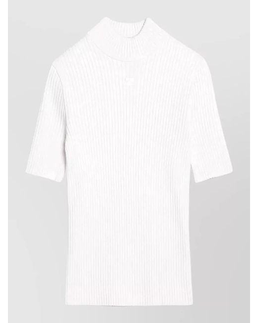 Courreges White Ribbed Turtleneck Short-Sleeve Knitted Top
