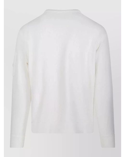 C P Company White Crewneck Fleece Sweatshirt Arm And Front Pocket for men