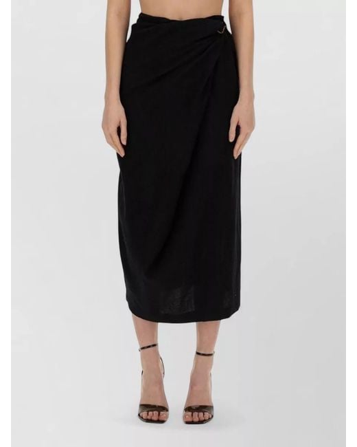 Alysi Black High Waist Midi Skirt Side Drape Hook