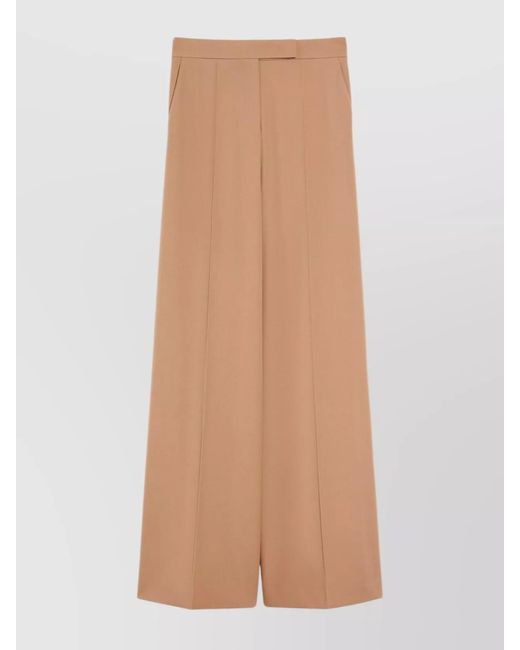 Max Mara Natural Virgin Wool High-Rise Wide-Leg Trousers