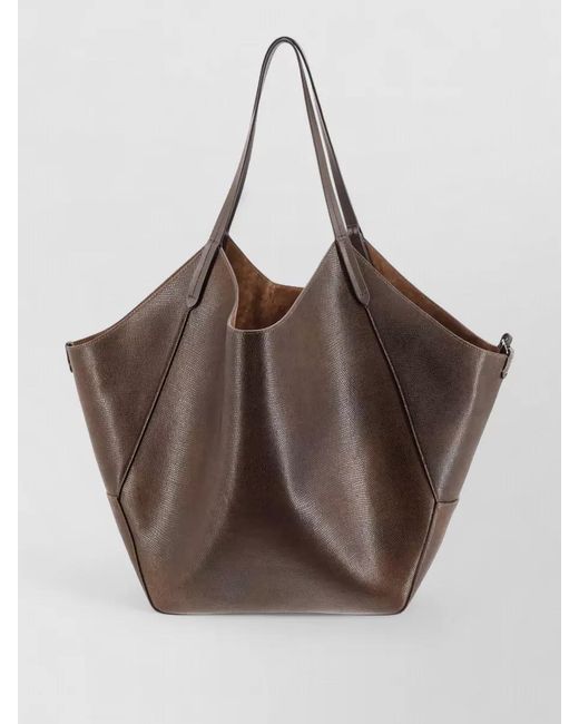Brunello Cucinelli Brown Leather Shopping Bag Side Monili Detail