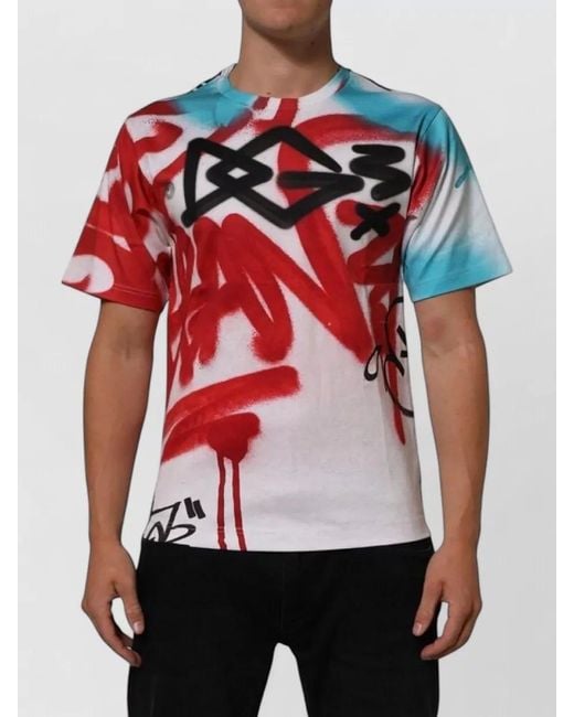 Dolce & Gabbana Red Graffiti Crew Neck Short Sleeve T Shirt for men