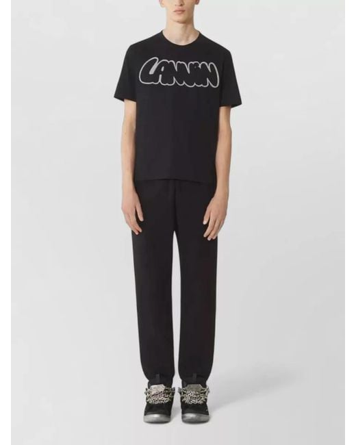 Lanvin Black Cotton Embroidered Logo T-Shirt for men