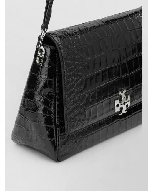 Tory Burch Black Crocodile Texture Clutch Bag Adjustable Strap