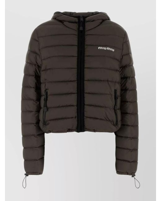 Miu Miu Black Down Jacket With Hood And Zip Pockets
