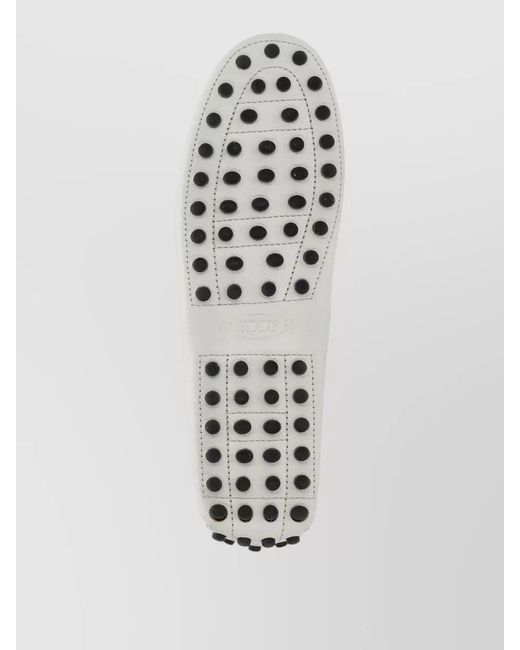 Tod's White Leather Loafers Rubber Sole Round Toe