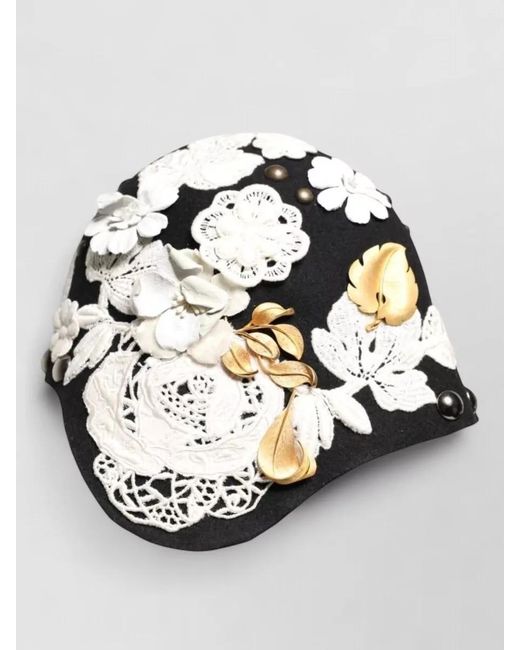 Dolce & Gabbana Black Wool Floral Cloche Hat
