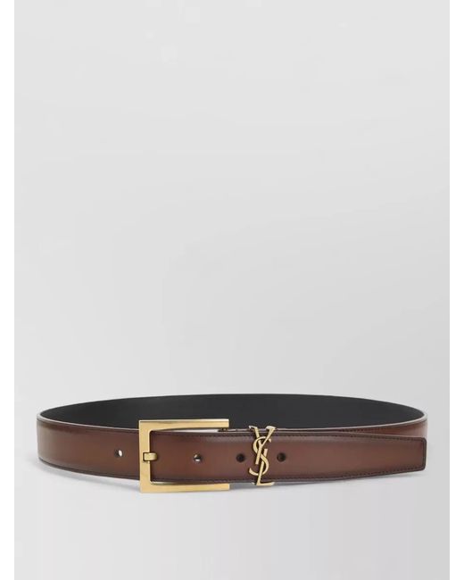 Saint Laurent Gray Cassandre Calf Leather Belt Squared Buckle