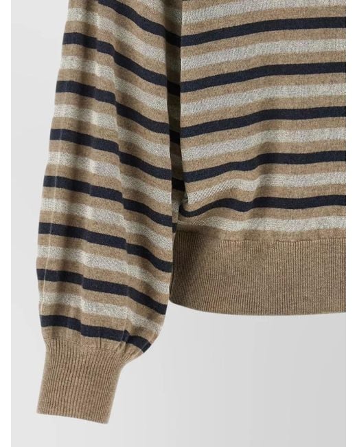 Brunello Cucinelli Multicolor Lamé Stripe Ribbed Knit Cropped Sweater