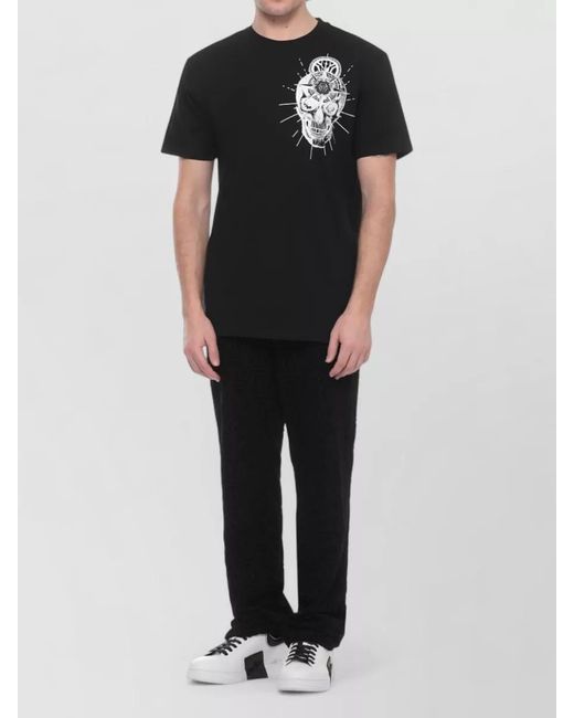 Philipp Plein Black Skull Tattoo Print Cotton T Shirt for men