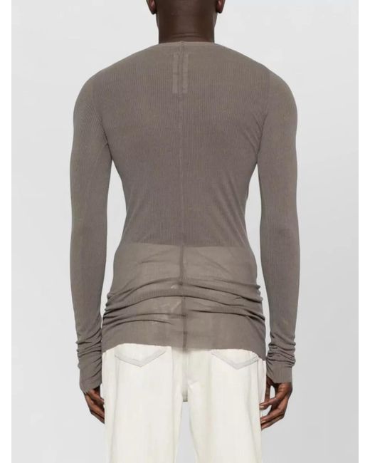 Rick Owens Gray Silk Ribbed Long-Sleeve T-Shirt for men