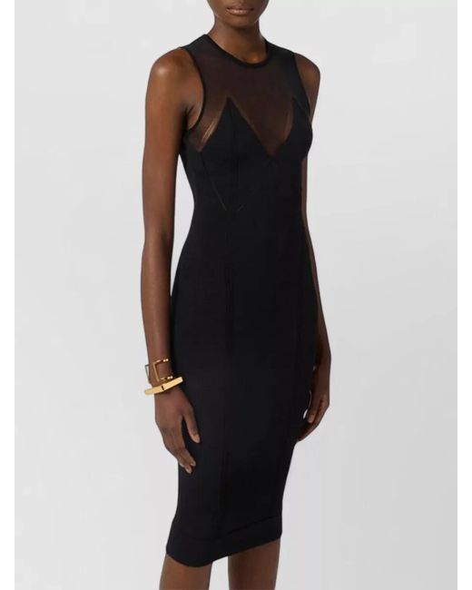Elisabetta Franchi Blue Knit V-Neck Long-Sleeve Knee-Length Dress