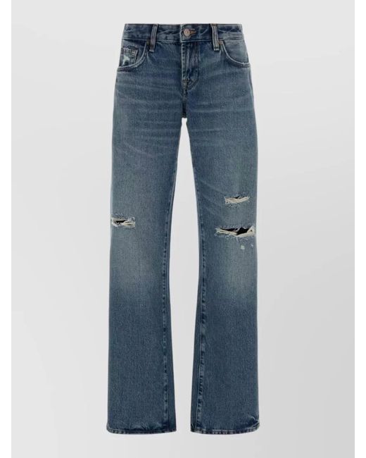 7 For All Mankind Blue Low Rise Straight Leg Denim Jeans