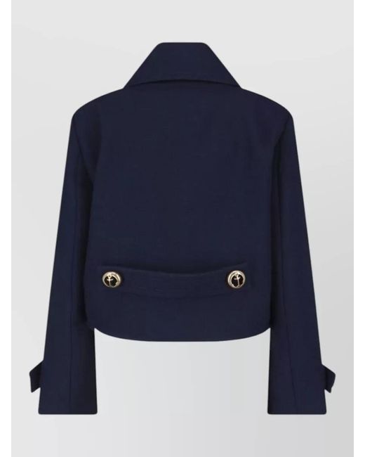 Balenciaga Blue Wool Textured Cropped Double-Breasted Peacoat