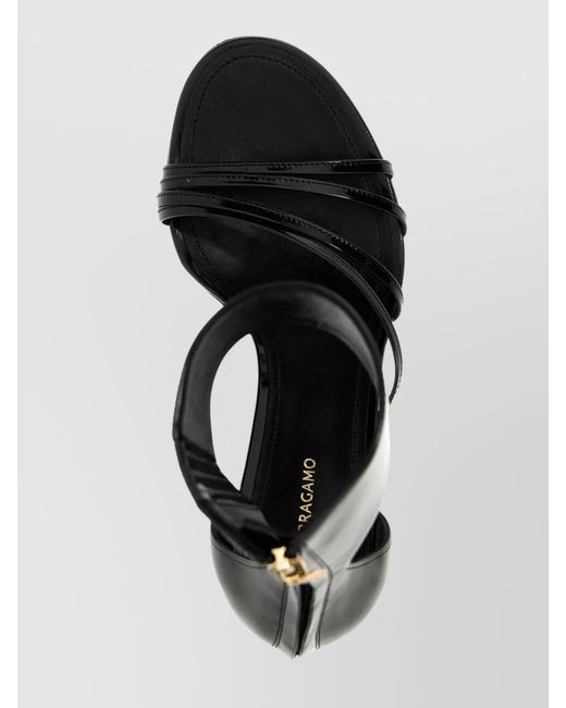 Ferragamo Black Leather Clethra Sandals