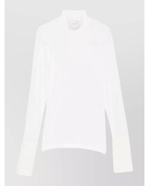 Alysi White Mock Neck Sweater Long Sleeves Button Detail