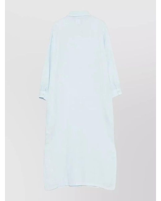 120% Lino White Linen Long-Sleeve Midi Shirt Dress