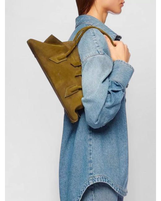The Attico Green La Passeggiata Small Suede Shoulder Bag
