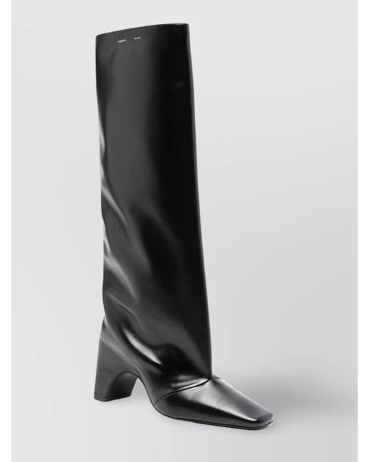 Coperni Black Leather Logo Print Square Toe High Heel Ankle Boots