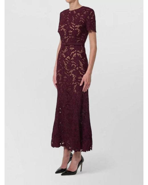 Self-Portrait Purple Lace Midi Dress Crew Neck Mermaid