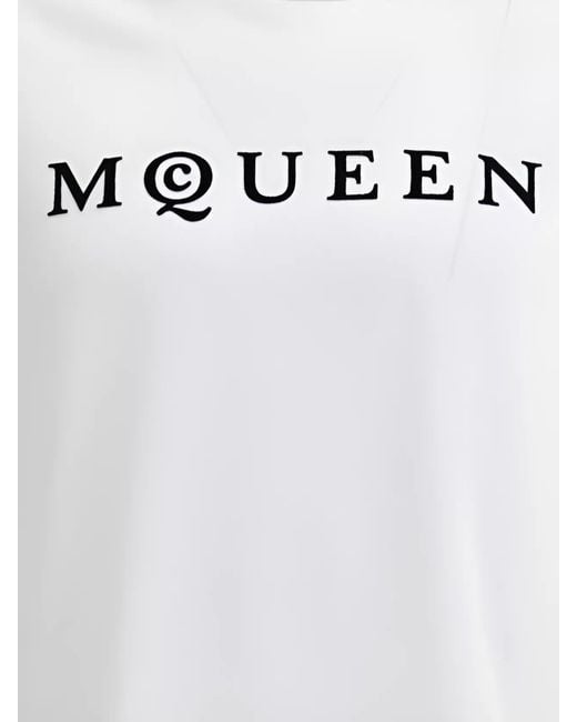 McQueen White Cotton Oversized Logo-Print T-Shirt for men