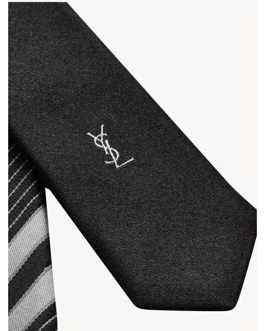 Saint Laurent White Silk Jacquard Striped Tie