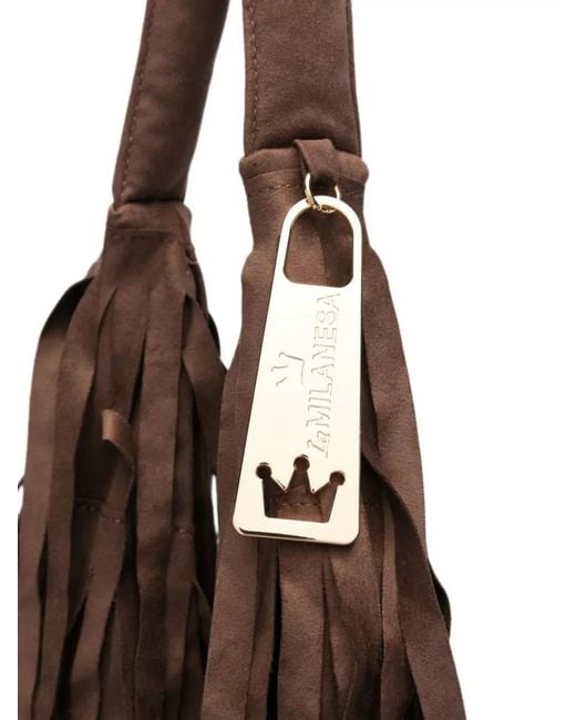La Milanesa White Fringed Bucket Bag