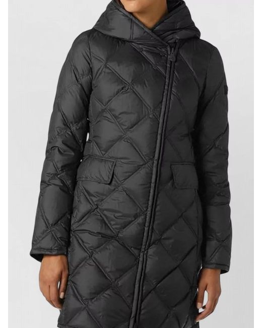 Peuterey Gray Long Hooded Jacket Front Pockets Quilted Design