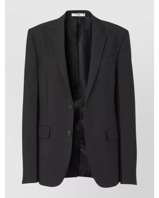 Fendi Black Single Breasted Jacket Front Pockets Notched Lapels